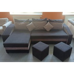 Sedací souprava rohová rozkládací + 2x taburet